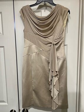 NWT KAREN MILLEN GOLD DRAPED OPEN BACK COCKTAIL DRESS SIZE 10
